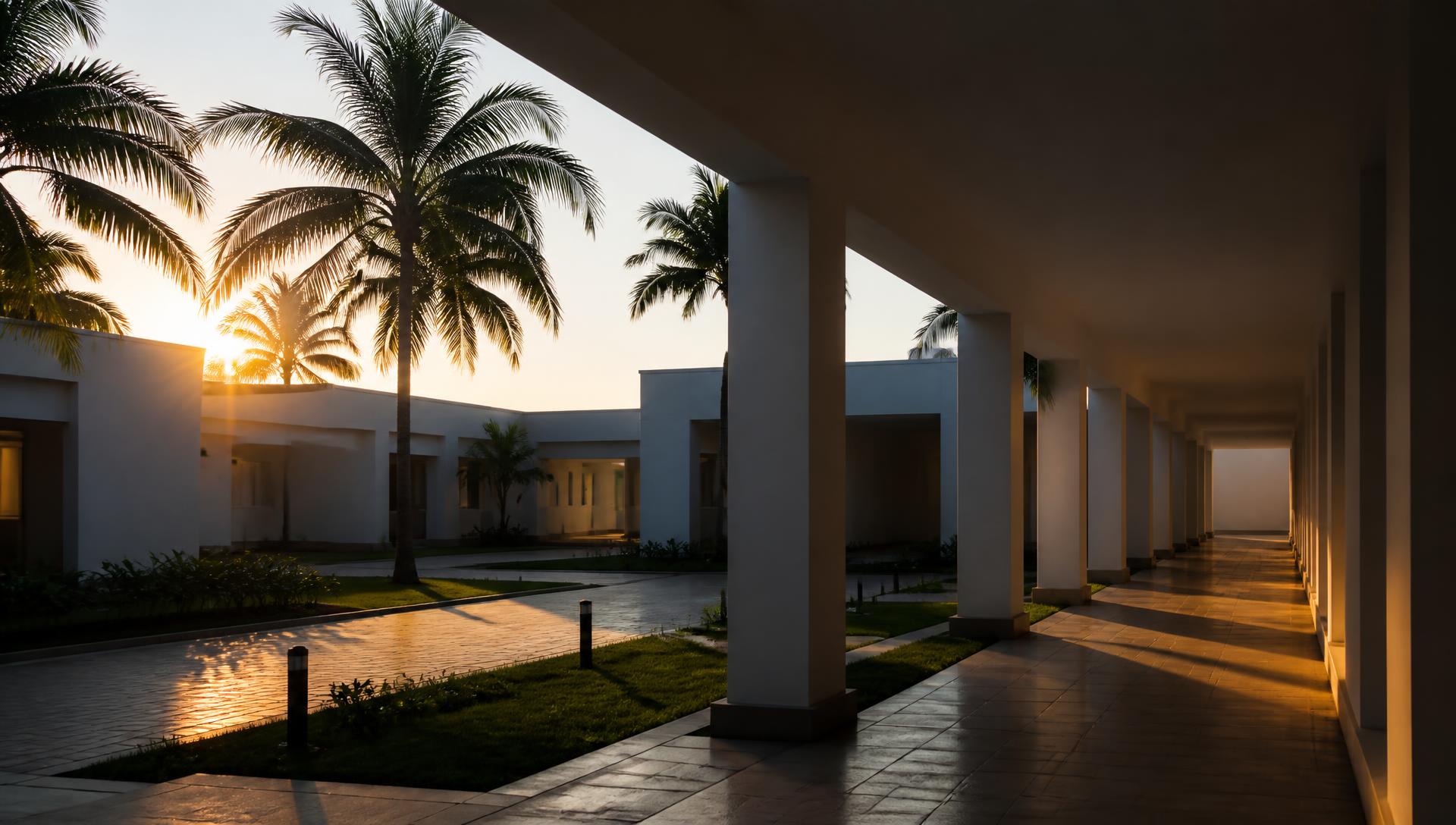 GCD Hospital colonnade at dawn